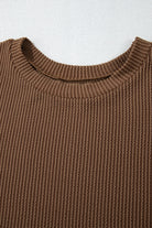 Carbon Grey Corded Long Sleeve Top and High Waist Shorts Set Two Piece Shorts Sets 656fcb62d19dc6cd