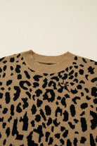 Light French Beige Leopard Round Neck Long Sleeve Sweater Sweaters 658dc730b97b901e