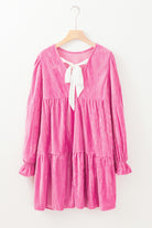 Strawberry Pink Flounce Sleeve Tiered Ruffled Velvet Mini Dress Short Dresses 6601afa07b68dad6
