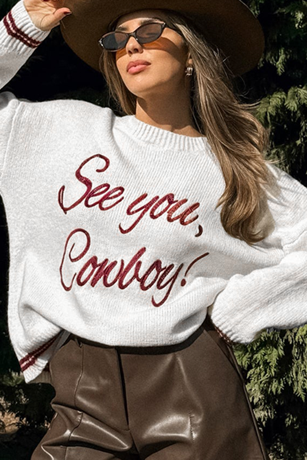 White Letter Embroidered Graphic Sweater Sweaters 6635c9a6c9ec8dcd