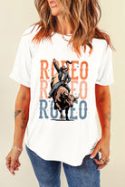 White RODEO Heat Transfer Printing Graphic T Shirt Graphic Tees 664254642b96587c
