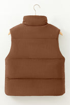 Beige Corduroy Stand Neck Zipped Puffer Vest Vests 66b98ed813360356