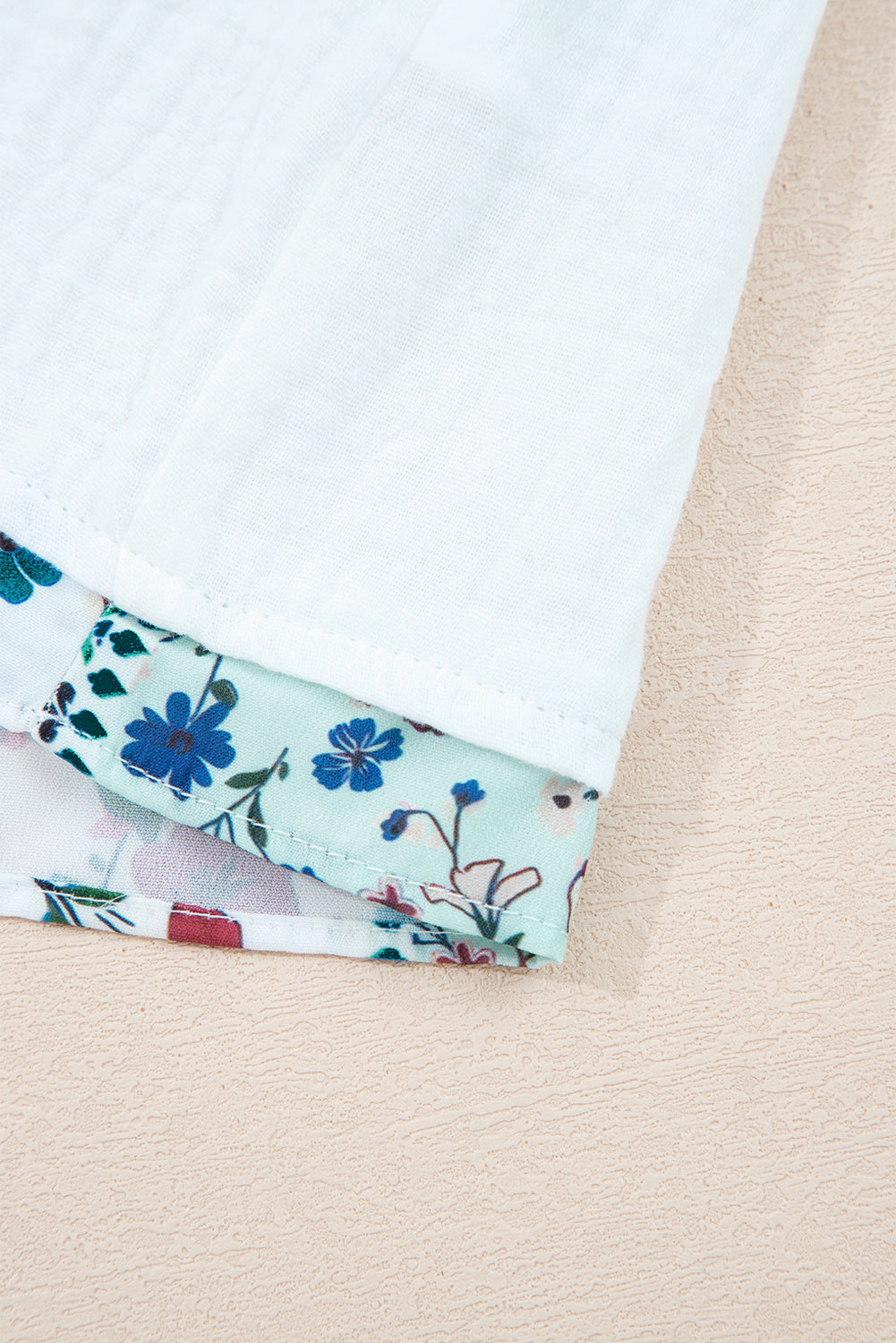 White Plant Mesh Patched Color Block Half Button Blouse Long Sleeve Tops 6712d9e1adbc44e9