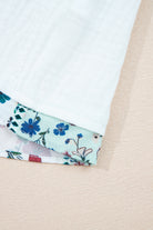 White Plant Mesh Patched Color Block Half Button Blouse Long Sleeve Tops 6712d9e1adbc44e9