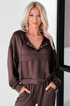 Chicory Coffee Button Drawstring Cropped Hoodie Sweatpants Set Two Piece Pants Sets 6729c566d48a4a71