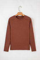 Chestnut Raw Seam Detail Solid Color Long Sleeve Top Long Sleeve Tops 67484803975bbd07