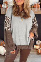 Gray Leopard Patchwork Dolman Sleeve High Low Baggy Sweatshirt Sweatshirts & Hoodies 675c00b201aac139