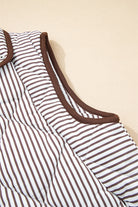 Brown Striped Snap Button Scalloped Hem Winter Vest Coats 67a0b107bd92c113