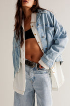 Blue Stripe Washed Oversized Pocketed Denim Jacket Jackets 67feebd38493d516