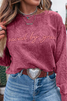 Mineral Red saved by grace Letter Embroidery Mineral Wash Loose Sweatshirt Sweatshirts & Hoodies 67ff575938ec9503