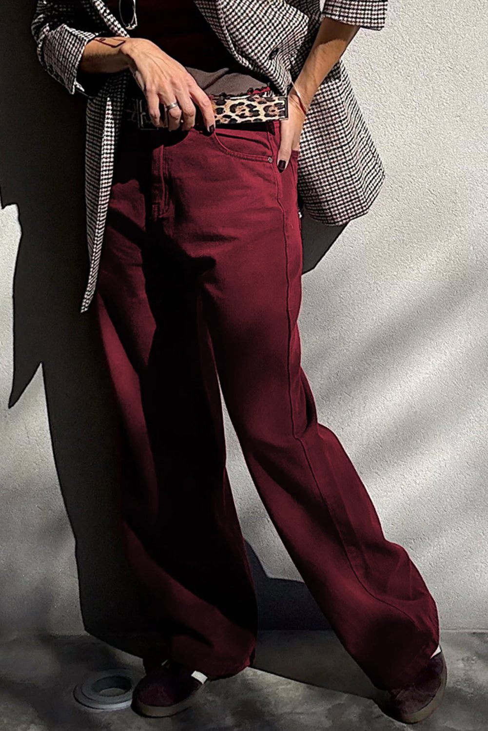 Coffee Solid Color Loose Straight High Waist Jeans Jeans 681b9efdcf4d8846