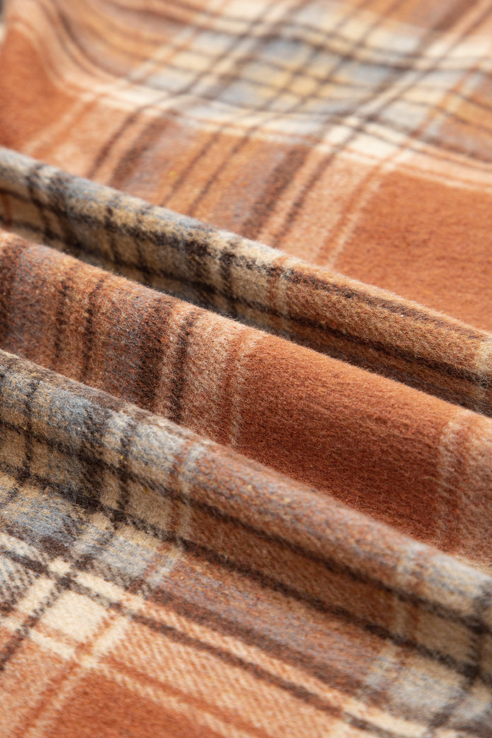 Brown Plaid Print Flap Pocket Button Plus Size Shirt Plus Size Outerwear 6823f5d85ab8d649