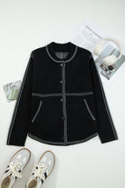 Black Bomber Contrast Trim Snap Button Long Sleeve Cardigan Cardigans 682a05d238269b2c