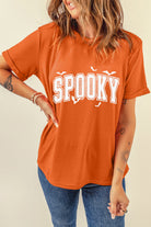 Orange SPOOKY Heat Transfer Printing Crewneck Halloween T Shirt Graphic Tees 6891dbba01f6f3d8