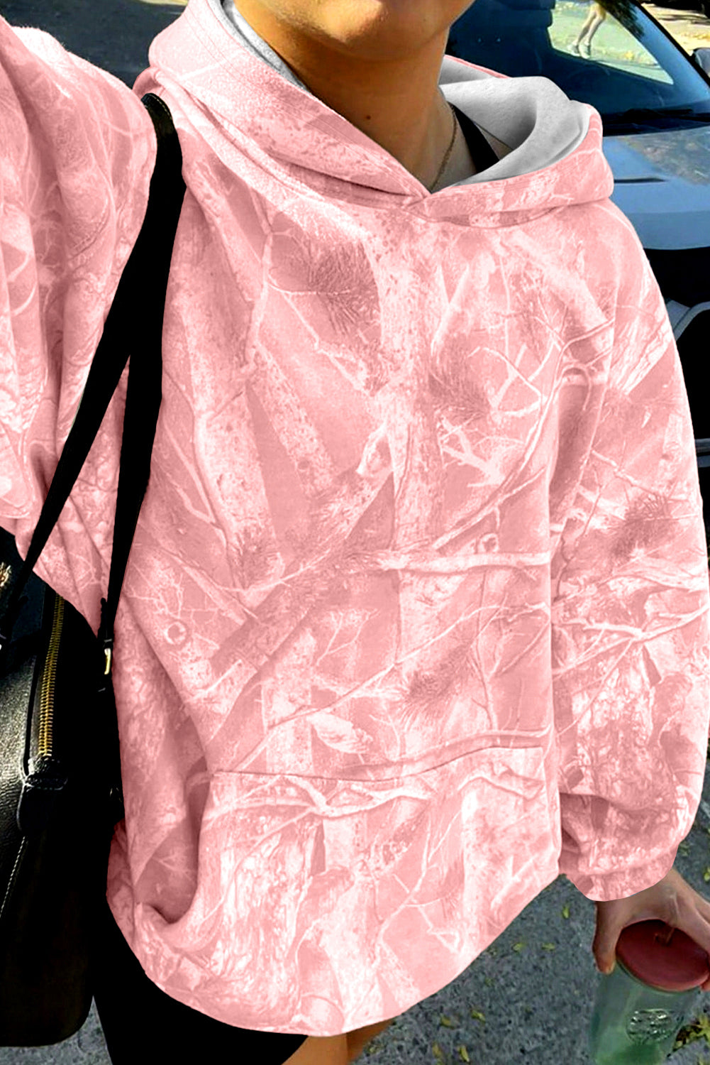 Light Pink Camouflage Plant Print Kangaroo Pocket Oversized Hoodie Sweatshirts & Hoodies 6898acc8808b8529