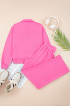Sachet Pink Solid Color Collared Pullover and Central Seam Pants Set Two Piece Pants Sets 68bf7a3f7c6941f8