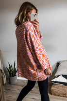 Orange Vibrant Abstract Print Drop Shoulder V Neck Oversized Sweater Sweaters 68ccfa2b542fab41