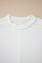 Medium Grey Crinkle Rib Knit Exposed Seam Round Neck T-shirt T Shirts 68d3d0039e9624d8