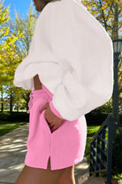 Strawberry Pink Colorblock Pullover and Drawstring Shorts Set Two Piece Shorts Sets 69171262511e555e