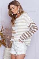 Color Block Drop Shoulder Pullover Striped Sweater Sweaters 696f0f78daae58b7