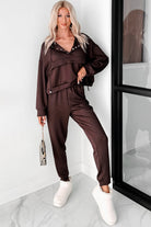 Chicory Coffee Button Drawstring Cropped Hoodie Sweatpants Set Two Piece Pants Sets 69eb4bfb7ae2db9b