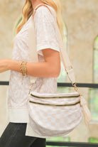 Pink Checkered Print Wide Strap Large Crossbody Bag Crossbody Bags 69fe0c50a7b8b7c4