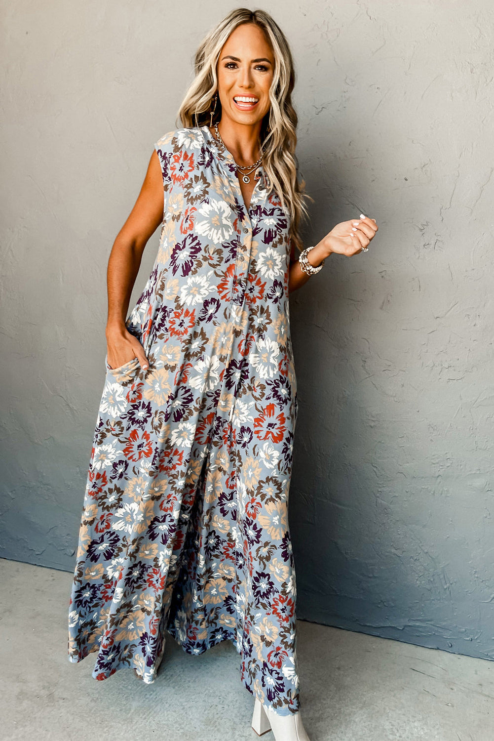 Sky Blue Floral Sleeveless Pocketed Wide Leg Jumpsuit Jumpsuits 6a69c95b05800431