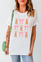 White Rabbit Bow Knot Graphic Crew Neck T Shirt Graphic Tees 6a9497986c8331df