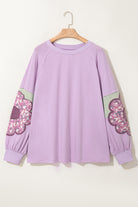 Phalaenopsis Flower Patched Colorblock Plus Size Pullover Top Plus Size Tops 6af60af8ed11f103