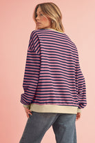 Blue Stripe Contrast Edge Cross Seam Oversized Pullover Sweatshirts & Hoodies 6affbbc5963a8be0