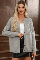Gray Solid Color Textured Detail Button Down Long Sleeve Sweater Cardigan Cardigans 6b6fd6b4dfd35be7