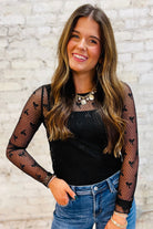 Black Dotted Bow Pattern Mesh Long Sleeve Top Long Sleeve Tops 6b75d7632c6c12c6