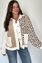 Khaki Leopard Waffle Quilted Patchwork Button Front Jacket Jackets 6ba55a91ca4dca3e