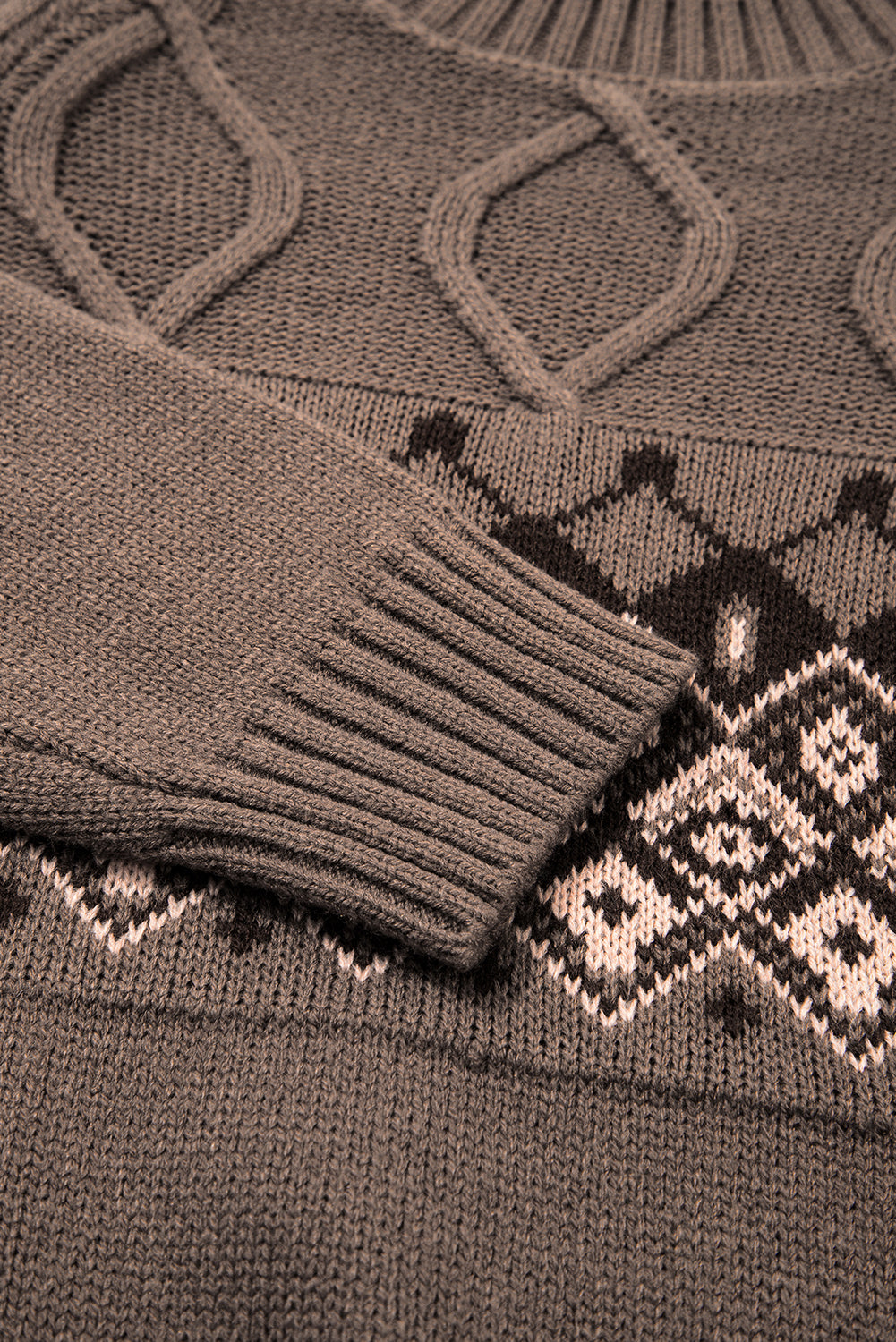 Light French Beige Geometric Pattern Crew Neck Knitted Sweater Sweaters 6ba5918851c3fc00