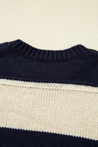 Blue Striped Plus Size Drop Shoulder Sweater Plus Size Sweaters&Cardigans 6bca75e791a8a618