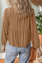 Cinnamon Smocked Bust Buttoned Split V Neck Flowy Blouse Blouses 6bcef02250a3b889