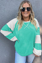 Aruba Blue Colorblock Patchwork Plus Sweatshirt Plus Size Tops 6bd0b3999e9f07ec