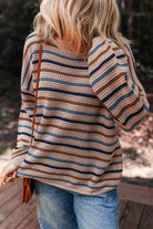 Multicolour Striped Knitted Drop Shoulder Crew Neck Sweater Sweaters 6bd29afed09cfdb6