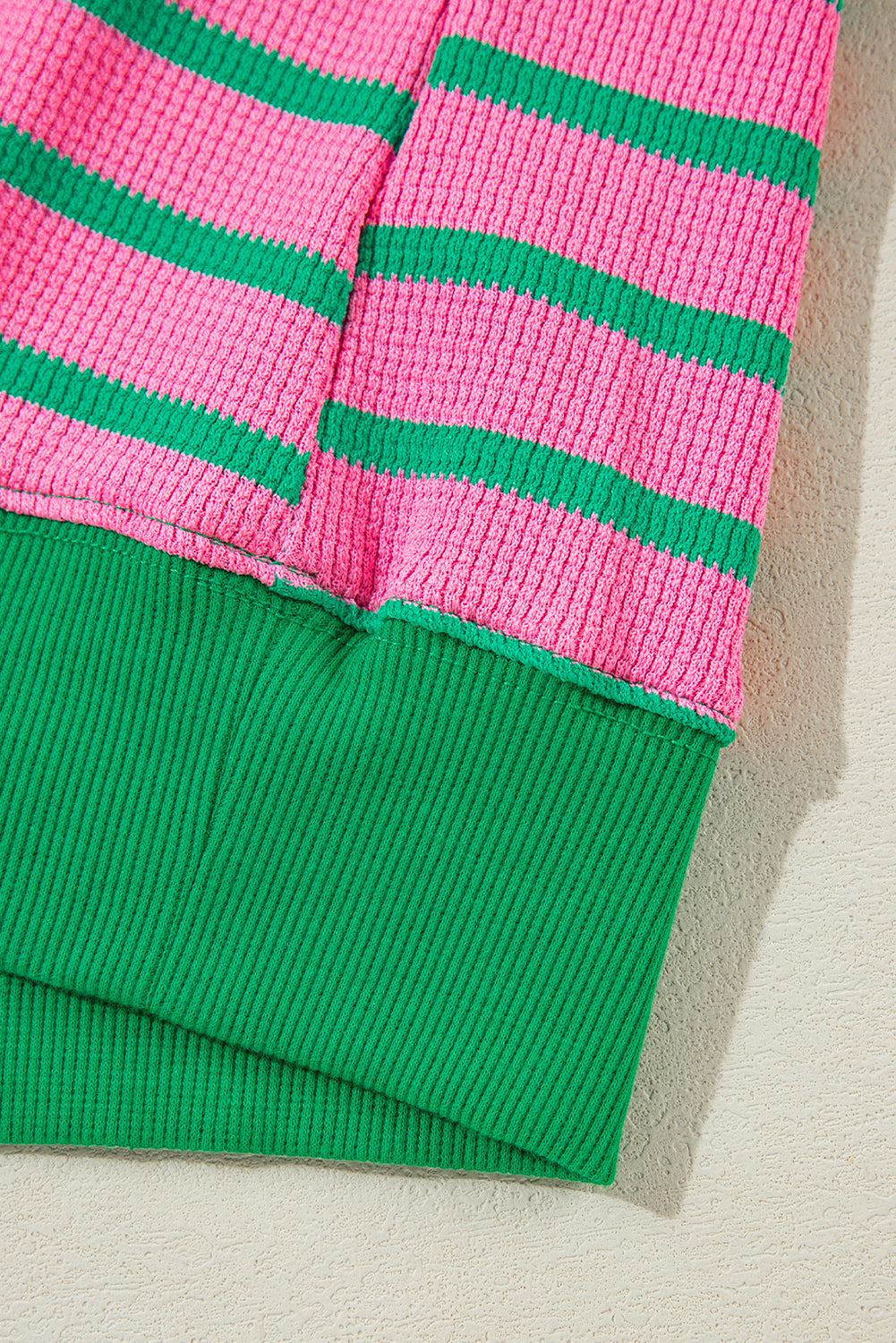 Pink Stripe Waffle Knit Crew Neck Plus Size Sweatshirt Plus Size Tops 6bf91e0e865c3276