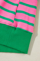 Pink Stripe Waffle Knit Crew Neck Plus Size Sweatshirt Plus Size Tops 6bf91e0e865c3276