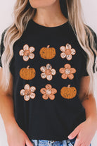 Black Pumpkin Flower Print Short Sleeve Graphic T Shirt Graphic Tees 6bfb3f25825fc833