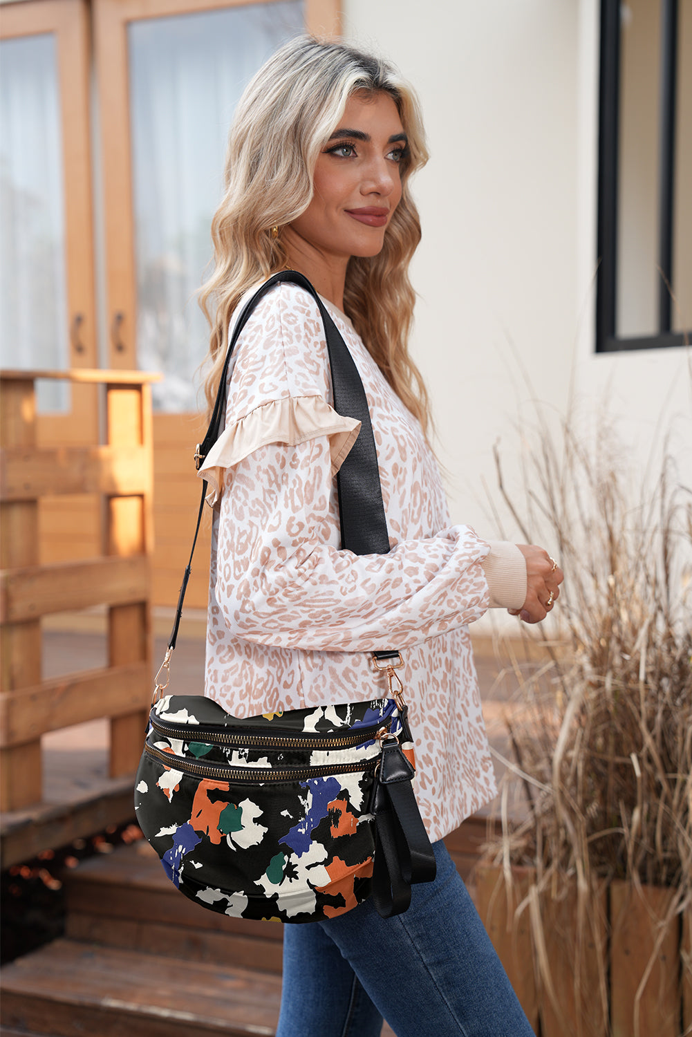 Coffee Leopard Print Double Zipper Crossbody Bag Crossbody Bags 6c25e7fd47a60dbb