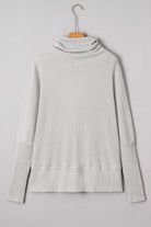 Light Grey Textured Knit Drawstring Cowl Neck Oversized Top Long Sleeve Tops 6c367be04459f634