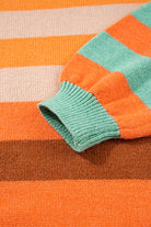 Orange Striped Colorblock High Neck Drop Shoulder Cozy Sweater Sweaters 6c56b05df572d08a