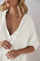 White Oversize Waffle Drop Shoulder Exposed Seam V Neck Hoodie Sweatshirts & Hoodies 6c679e9343aa7523