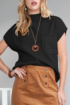 Oatmeal Patch Pocket Ribbed Knit Short Sleeve Sweater Knit Tops 6c6f636ffaf79958