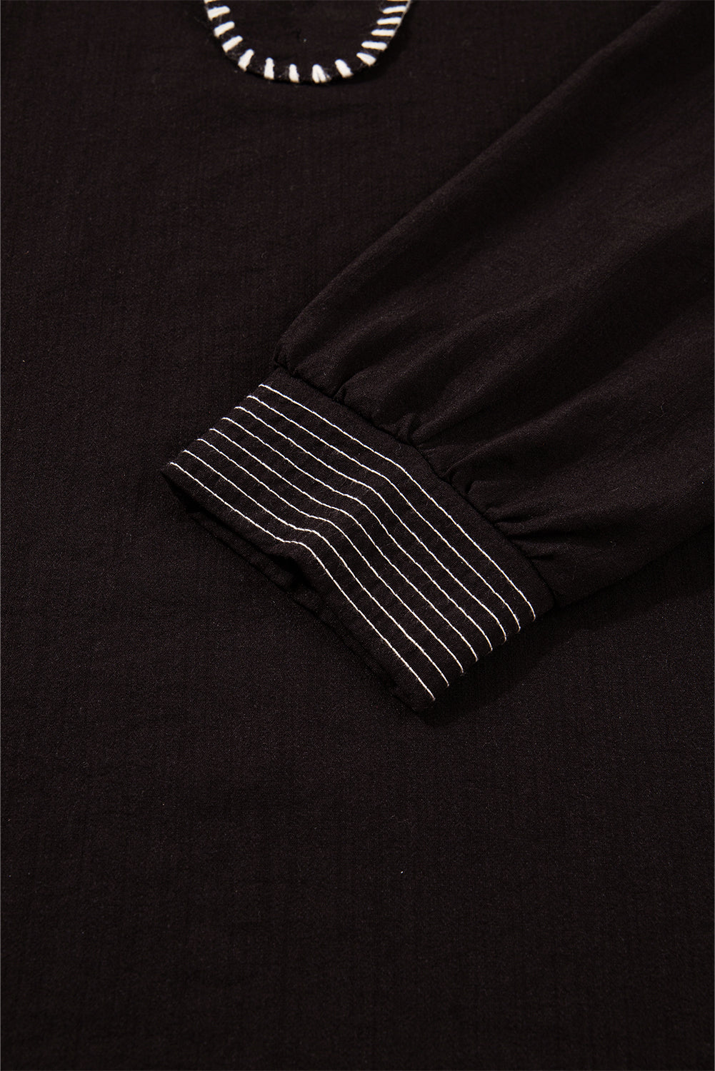 Black Contrast Stitched Detail V Neck Ruffle Long Sleeve Blouse Blouses 6c95aabdc64b695f