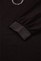 Black Contrast Stitched Detail V Neck Ruffle Long Sleeve Blouse Blouses 6c95aabdc64b695f