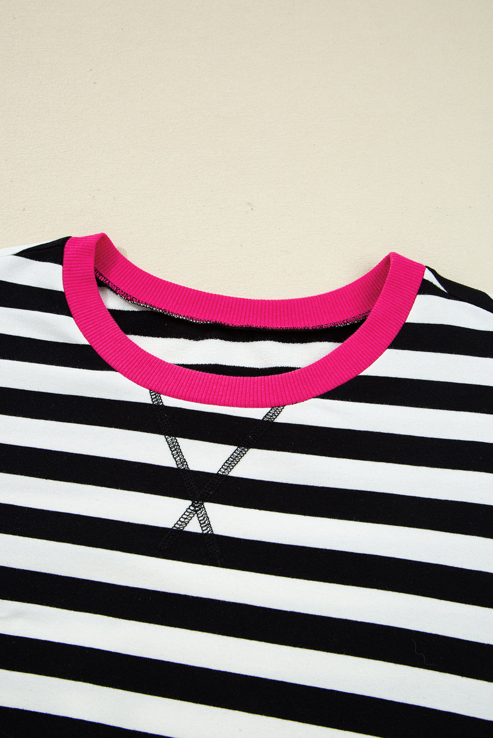 Black Stripe Contrast Edge Pullover and Shorts Plus Size Set Plus Size Matching Sets 6caf7c0ec0e5abaa