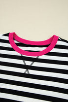 Black Stripe Contrast Edge Pullover and Shorts Plus Size Set Plus Size Matching Sets 6caf7c0ec0e5abaa